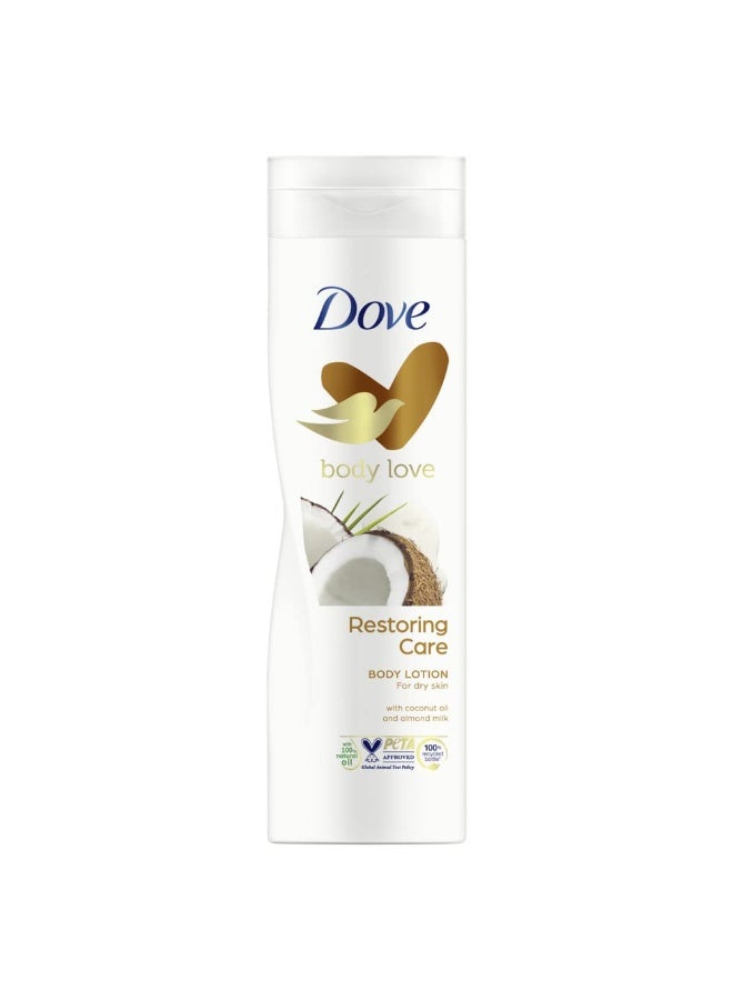 DOVE Body Love Restoring Care Body Lotion, made with 100% natural oils, Coconut Oil and Almond Milk, up to 72 hours of moisturization, 400ml - Image 1